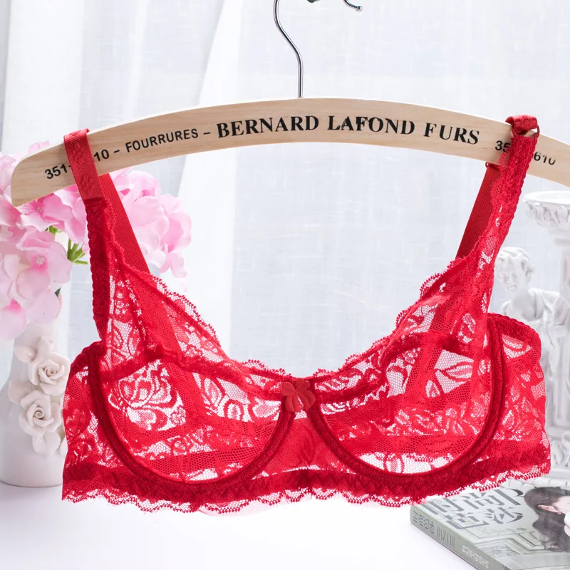 Women Lace Sheer Bra Unpadded Lingerie Brassiere Underwired Underwear Nightwear Floral Homosexual Ultrathin Transparent Bras