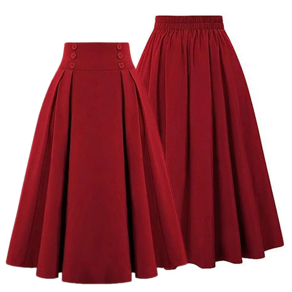 

Юбка-миди Женская трапециевидная с завышенной талией, офисная одежда на пуговицах, однотонная Элегантная с карманами, для женщин