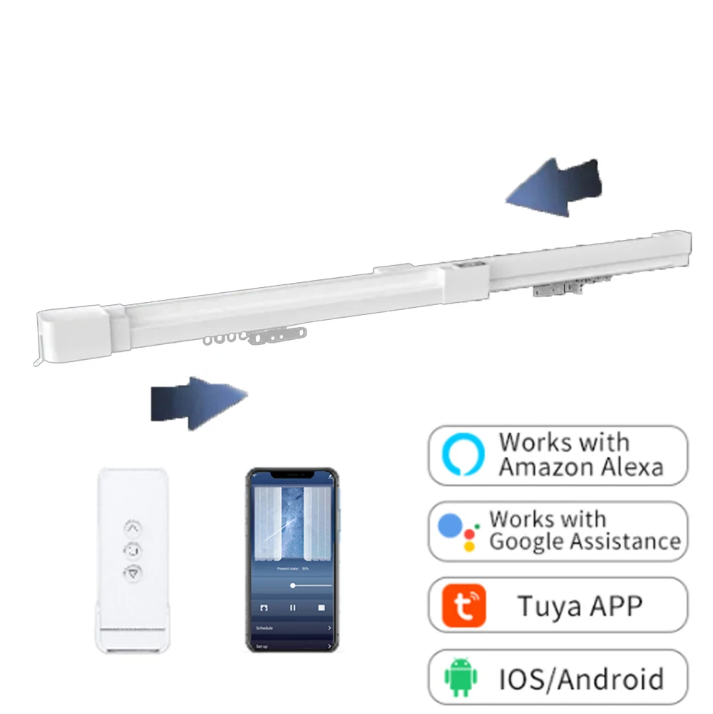 

Adjustable 1.8-3.3m/2.4-4.5m Google alexa smart home heavy duty wifi tuya motorized smart curtain track