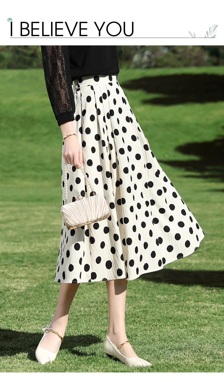 I BELIEVE YOU Retro High Waist A-line Polka Dot Skirt 2025