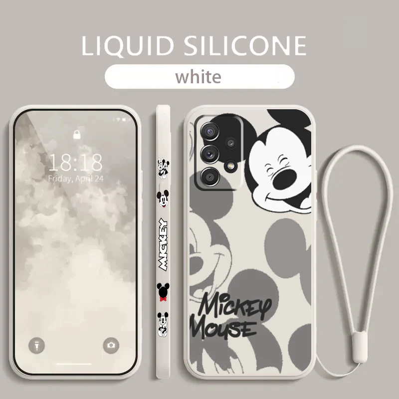 

Disney Cool Mickey Minnie Phone Case For Samsung Galaxy A73 A53 A33 A52 A32 A71 A51 A21S A03S 4G 5G Liquid Left Rope Soft Cover