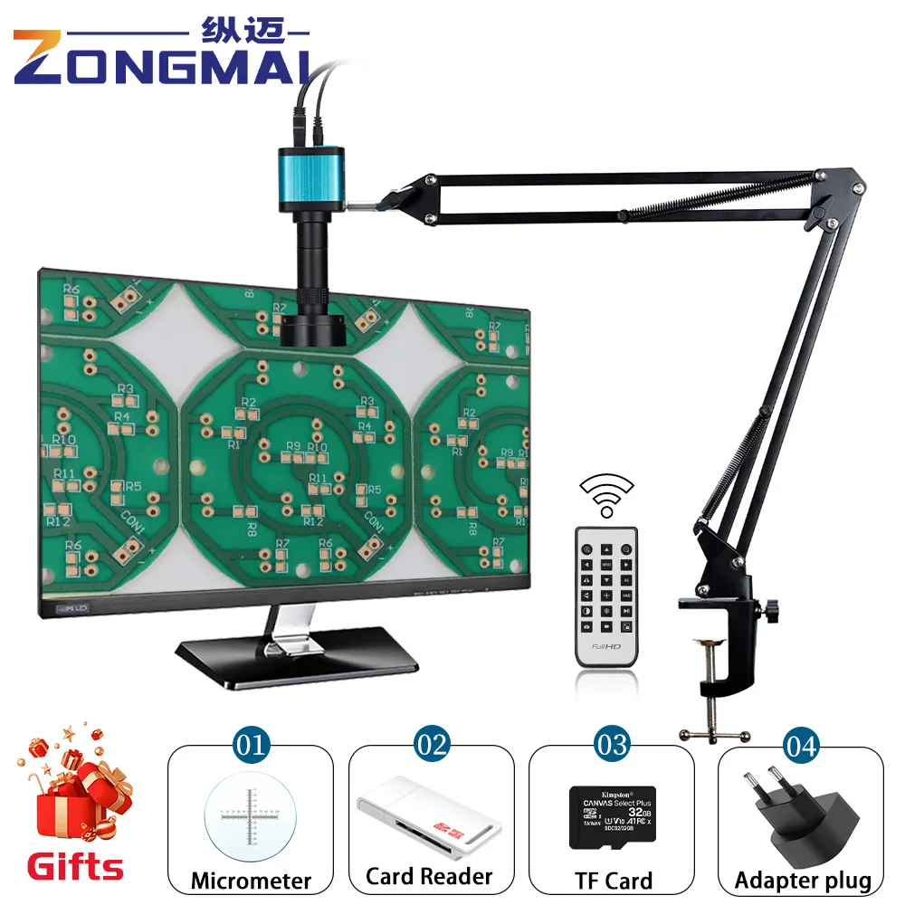 

48MP 4K 2K 1080P HDMI USB VGA Industrial Video Digital Microscope Camera 1-130X Zoom C Mount Lens For Phone PCB Soldering Repair