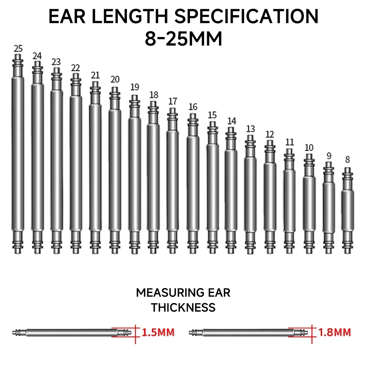 Premium Stainless Steel Spring Bar Set - 270 Pieces for Watchband Repair and Maintenance