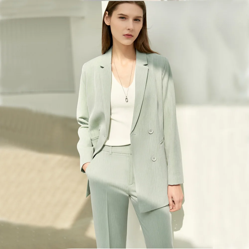 Women Office Lady Blazer Jacket And Trousers Set Minimalism Spring High Waist Pants Female Blazers