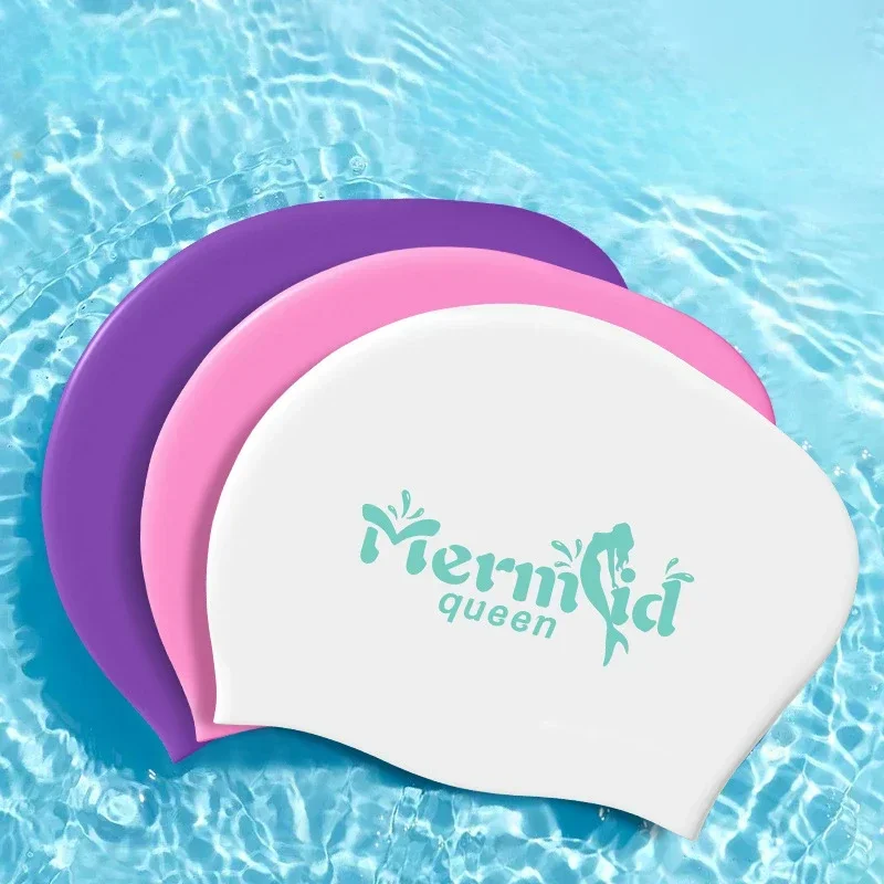 Swimming Caps for Women Large Size Long Hair Ear Protection Printed Swim Cap High Elastic Silicone Swimming Cap Pool Accessories 3