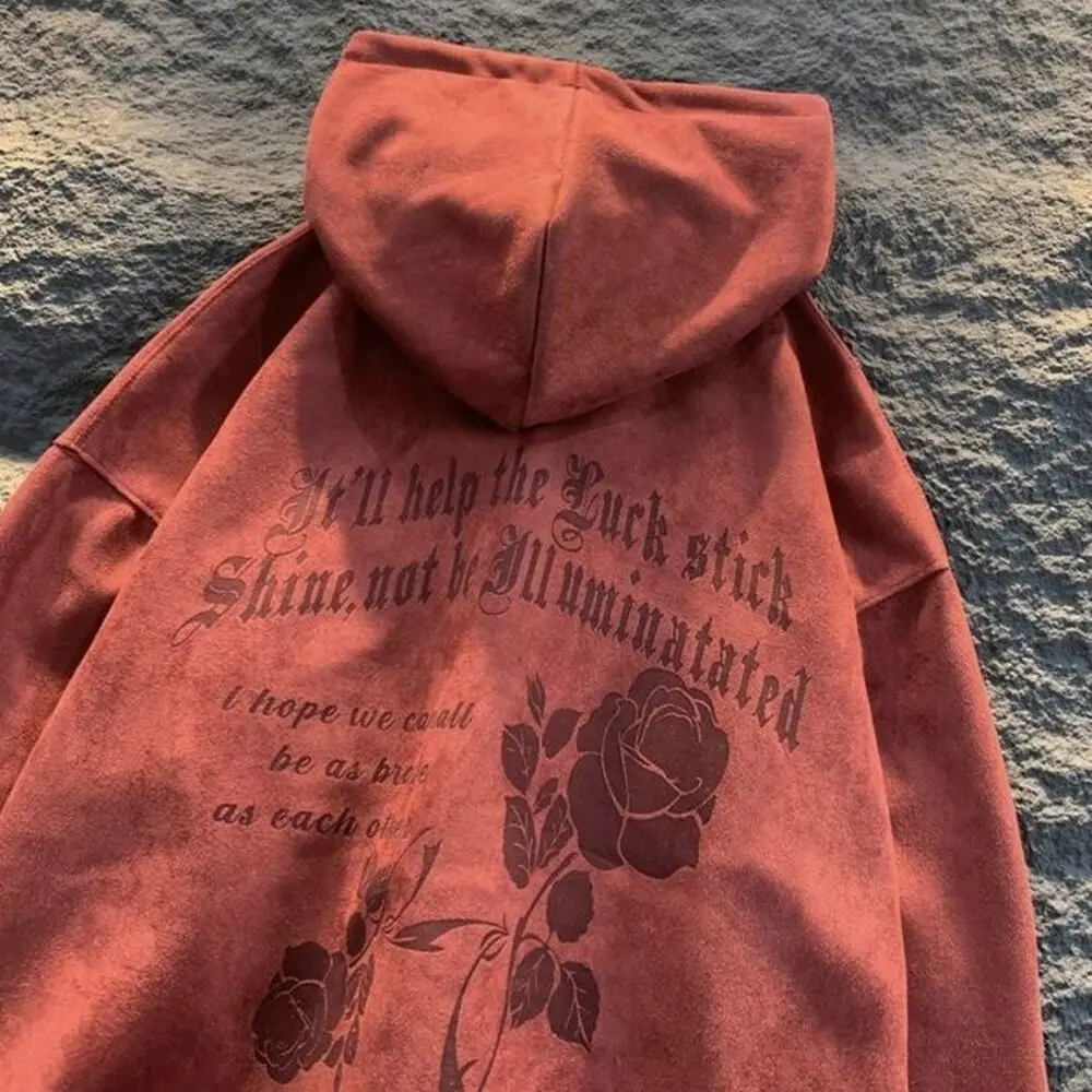 

Suede Hooded Sweatshirts Men Hip Hop Gothic Printed Casual Coat Trendy Pullover Oversized Harajuku Male Streetwear Hoodies