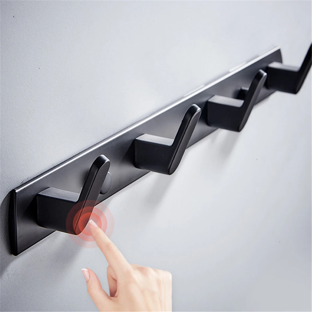 Black Robe Hook Bathroom Towel Hook Key Holder Coat Clothes Hanger Hardware Hat Scarf Handbag Storage Shelf Aluminium Alloy