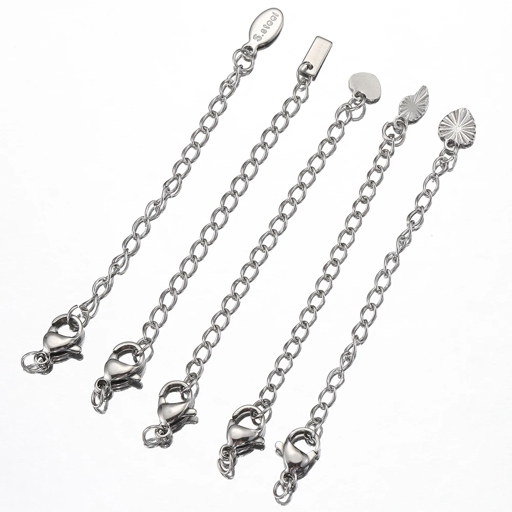 5 Stück 10 Stück Edelstahl-Verlängerungsschwanzkette, Karabinerverschlüsse, Verbinder, verlängerte Kette für DIY-Armband, Halskette, Schmuckherstellung – Detail 12