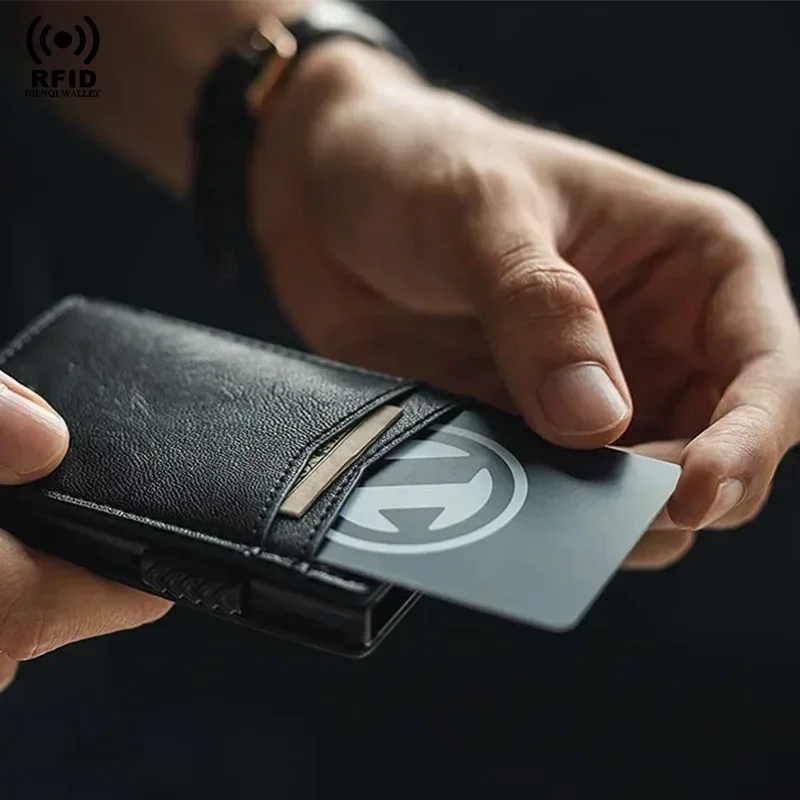 Rfid Credit Card Holder Men Slim Wallet Black Microfiber Leather Cardholder Case Thin Minimalistic Smart Wallet Porte Carte