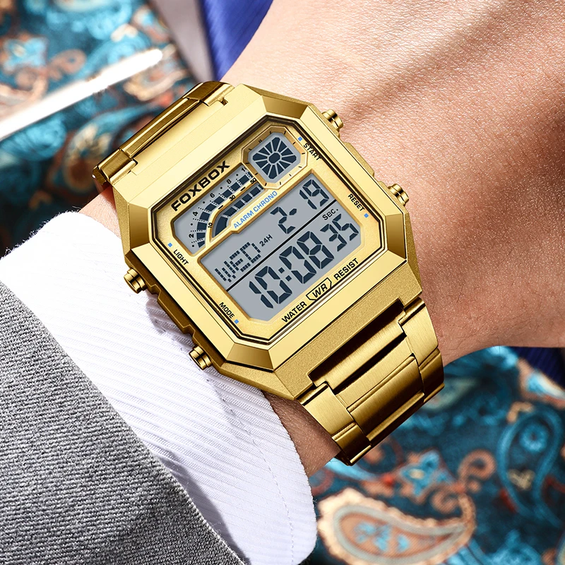 Original FOXBOX Men Watch Fashion Creative Square Digital Watches For Men Casual Waterproof Luminous Men's Electronic Wristwatch