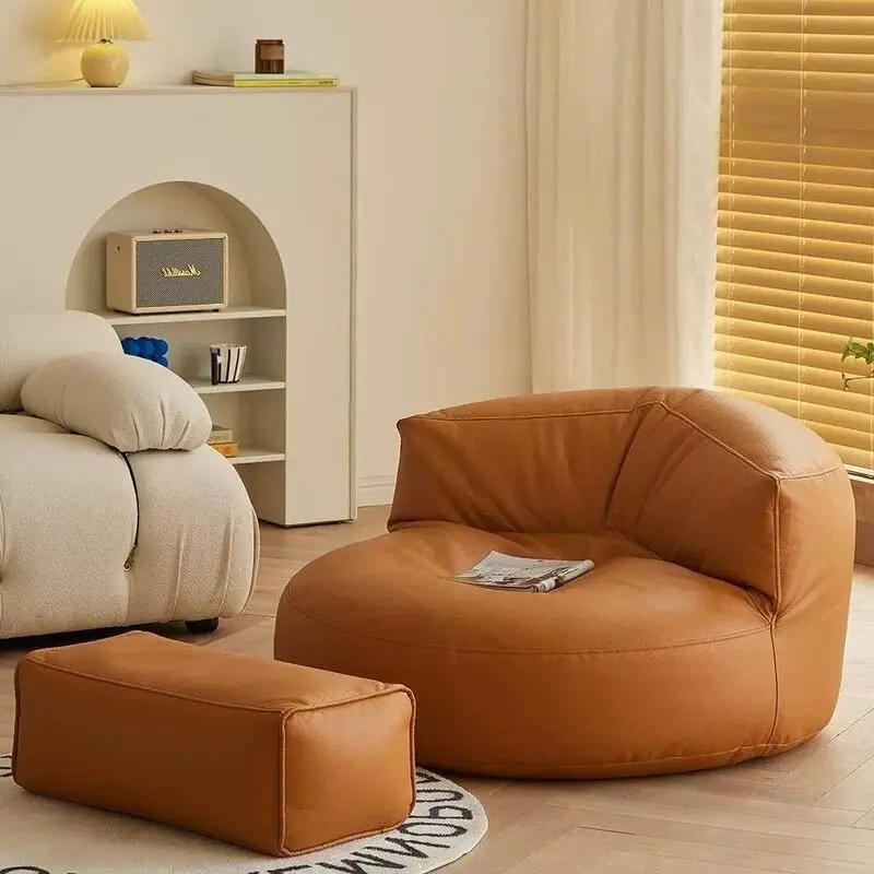 PU Leather Bean Bag Chair with Filling Round Lazy Floor Single Sofa Tatami for Bedroom Living Room Home Furniture Sofa Chair
