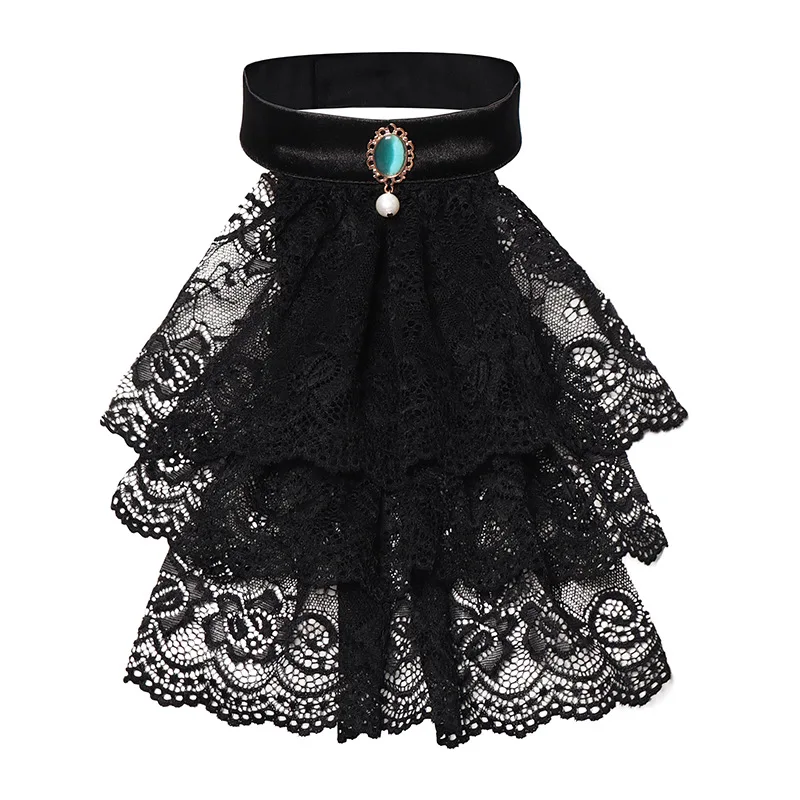 

Men Women Black Lace Jabot Tie Neck Collar Victorian Costume Cravat Accessory Unisex Ruffle Ascot Cosplay Halloween For Adult