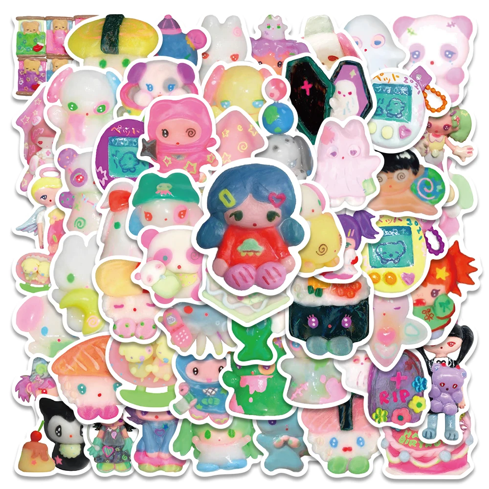 56PCS 3D Crystal Clay Girl Cute Stickers Skateboard Notebook Fridge Phone Guitar Luggage Decal Sticker Kids Toy blow bubbles girl gypsum flower pot silicone mold epoxy resin mold succulent vase cement clay mold pen holder mold