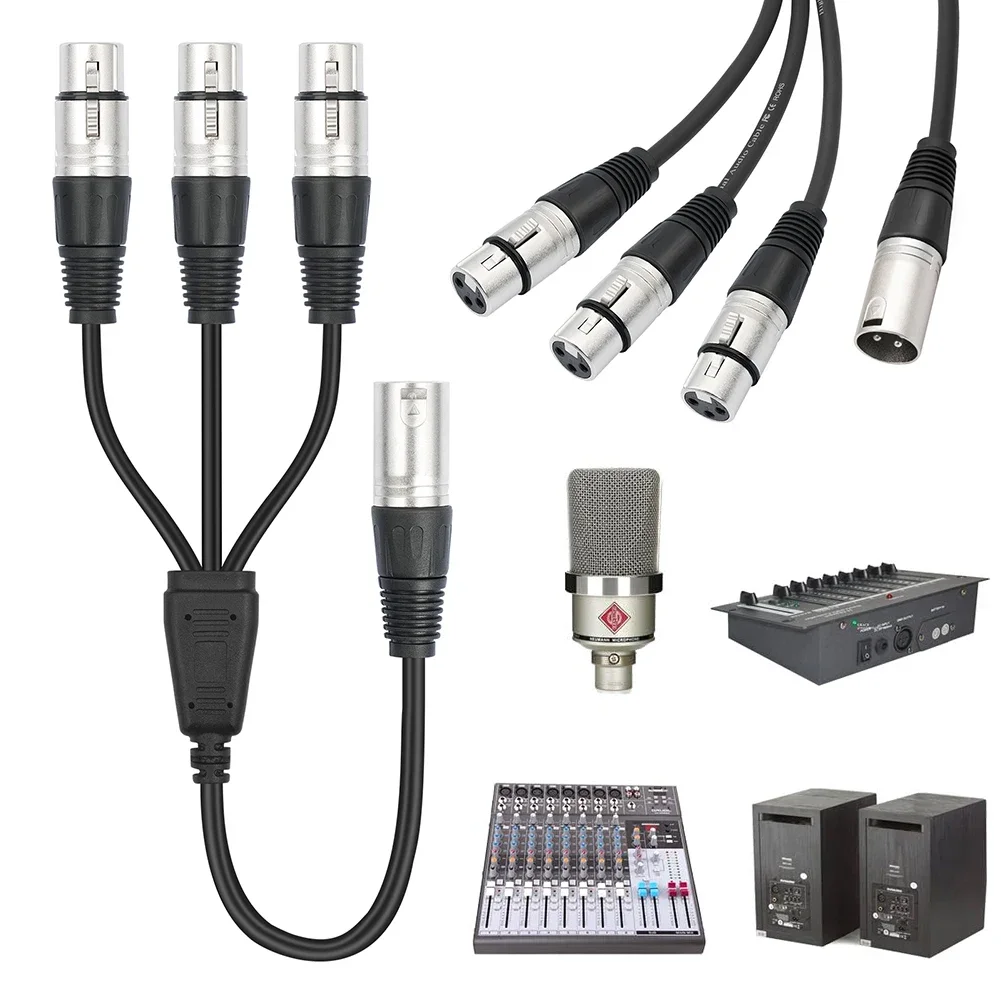 3Pin Y Splitter Cable Male To 3 Female XLR Splitter Foil+Braided Shielded Audio Cable Adaptor for Mixer Microphone Amplifier