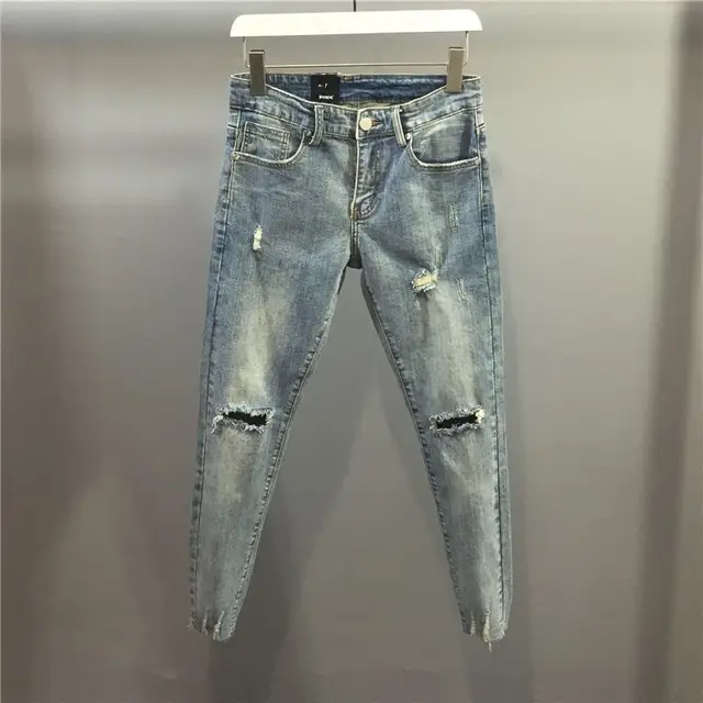 Harajuku Fashion Luxury Clothing Men's Vintage Ripped Denim Jeans Slim Casual Spring Autumn Boyfriend Pencil Pants Washed Jeans
