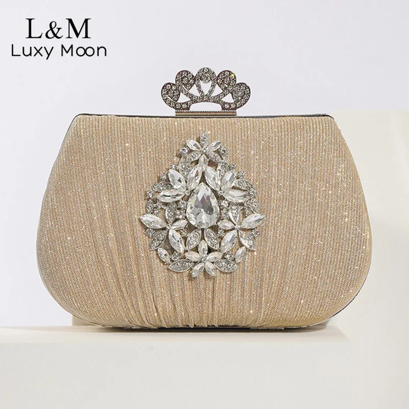 

Shiny Diamond Small Evening Bag Women's Glitter Banquet Wallet Ladies Rhinestone Pleated Day Clutches Wedding Party Purse XA722H