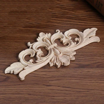 Wood Appliques And Onlays Natural Furniture Wall Door Woodcarving Decorative Long Flower Wooden Figurines Frame 1