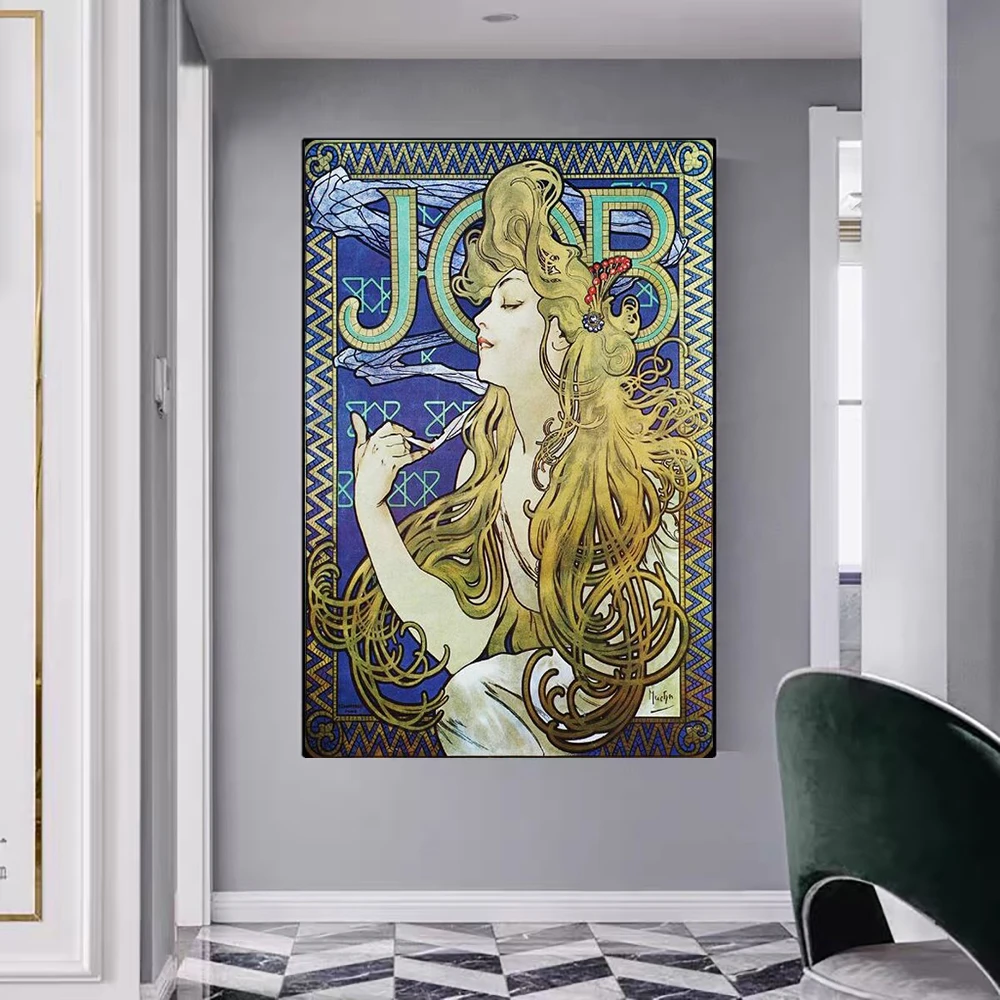

Job Cigarettes Alphonse Mucha Vintage Canvas Painting Famous Artwork Art Prints Posters Abstract Wall Picture Home Decor