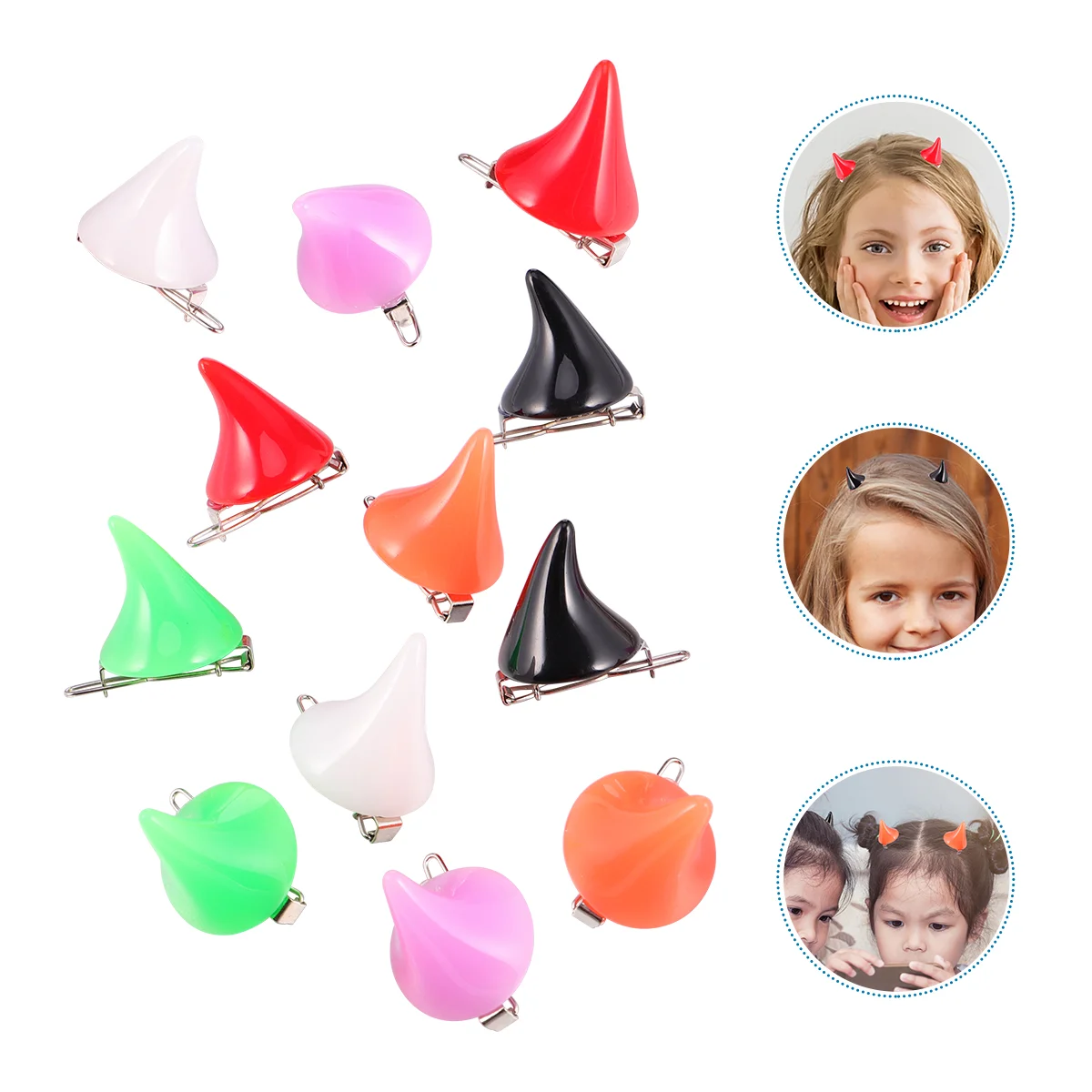 

1Set 12Pcs Halloween Hair Clips Horn Decoration Accessory (Assorted Color)