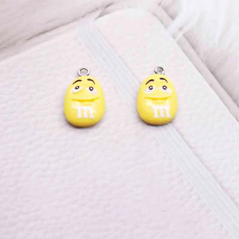 10pcs Cute Cartoon 5 Colors M Beans Emoticon Resin Flatback Charms For Pendant DIY Earrings Necklace Jewelry Accessories Finding