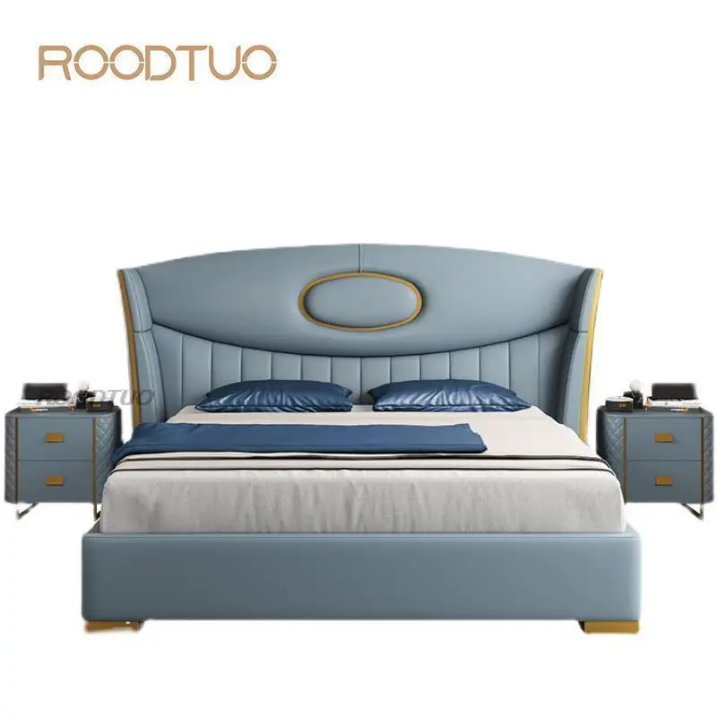

King Size Frame Bed Luxury Bedroom Furniture Set Leather Queen Size With Nightstand And Mattress Home Furniture Double Bed