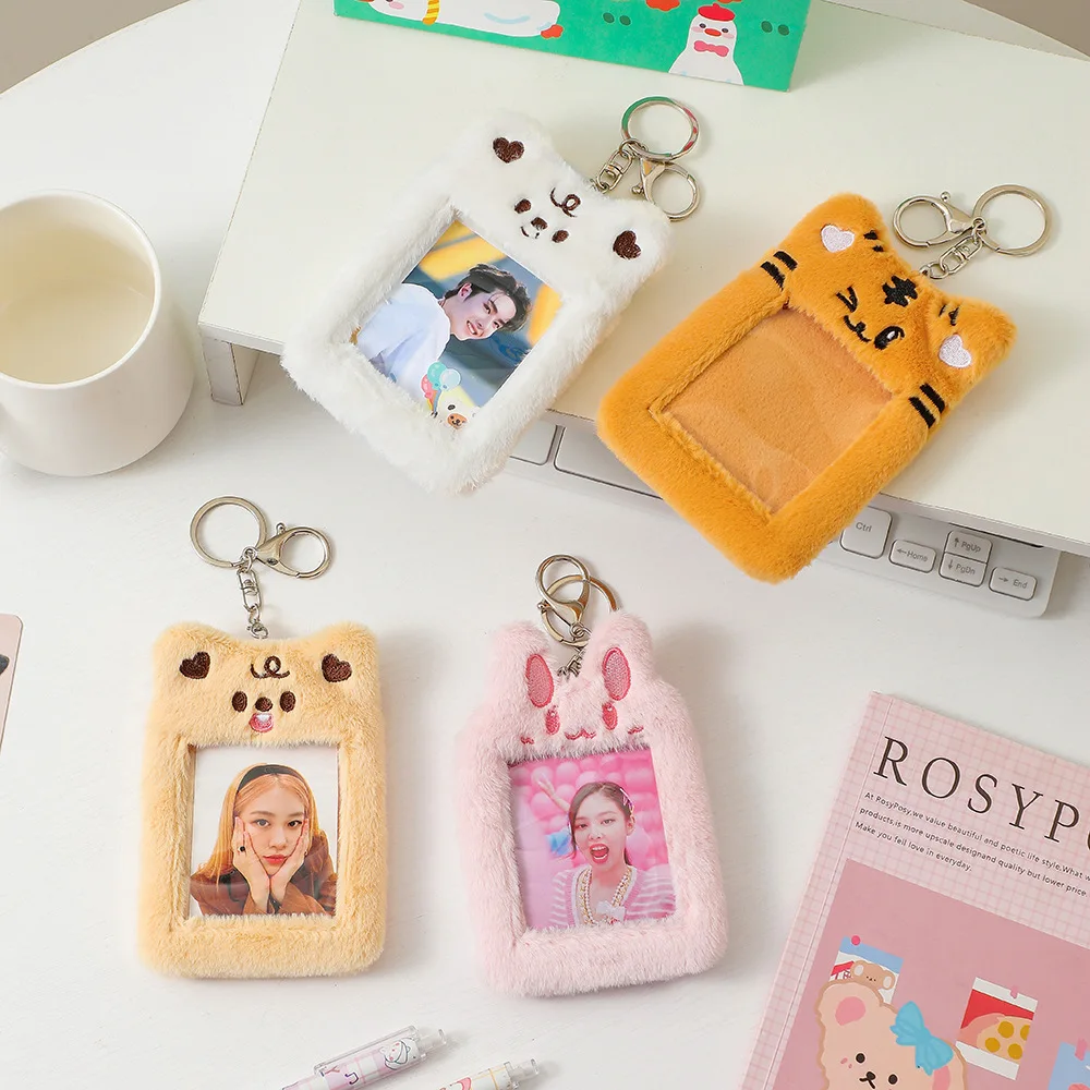 Sharkbang 3 Inch Kawaii Plush Kpop Holder Cute Bear Idol/Postcards Storage Card Bag Collect Organizer Bag Pendant 3