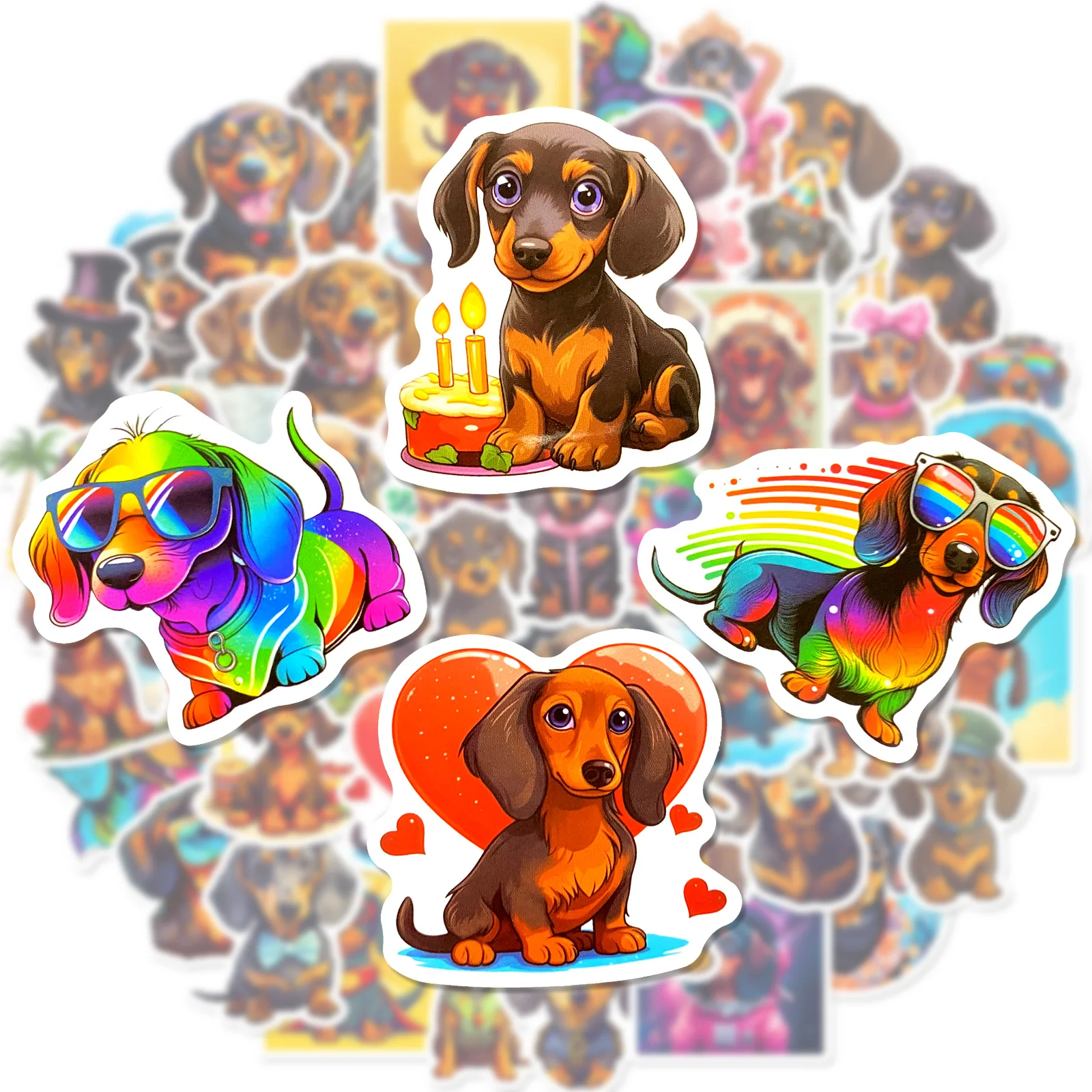 10/30/50Pcs Kawaii Cartoon Dachshund Dog Graffiti Sticker Suitcases Laptops Phone Guitars Water Cup Kids Toys Decorative Sticker