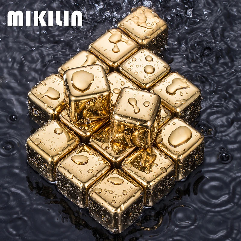 Reusable Stainless Steel Ice Cubes Whisky Wine Quick-frozen Metal Ice Cubes Gold Cooling Stones Beer Cooler Bar Accessories Tool