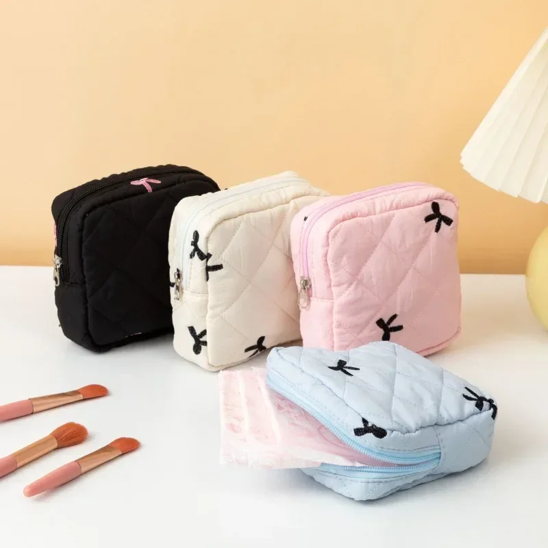Cute Girl's Bow Sanitary Towel Bag Sanitary Cotton Storage Bag Women Small Lipstick Cosmetic Bag Earphone Coin Purse 2