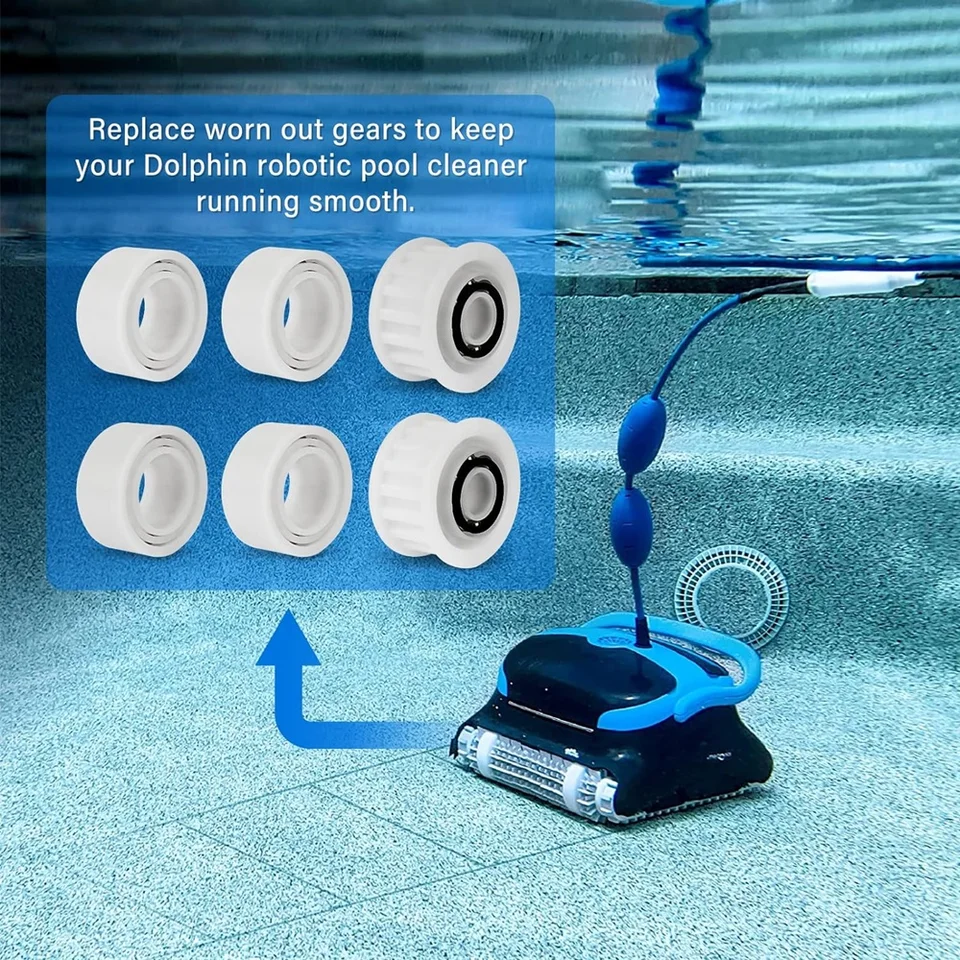 Roues Guidage Nettoyeur Piscine Roues De Guidage Et Engrenages Pour Robot Dolphin - Lot De 4 Roues + 2 Poulies - Pièces De Rechange Faciles à Installer Roues Remplacement Dolphin