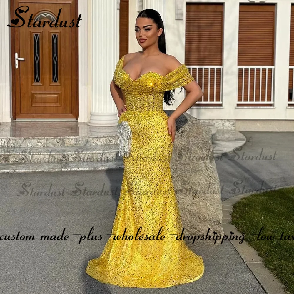 Stardust Attractive Mermaid Celebrity Dresses Beading Pleat Tulle Saudi Arabric Prom Gown Vestidos De Festa Plus Customized 6