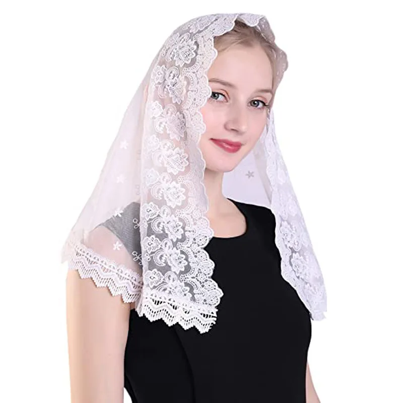 

White Bride Flower Lace Muslim Church Chapel Veil Mantilla