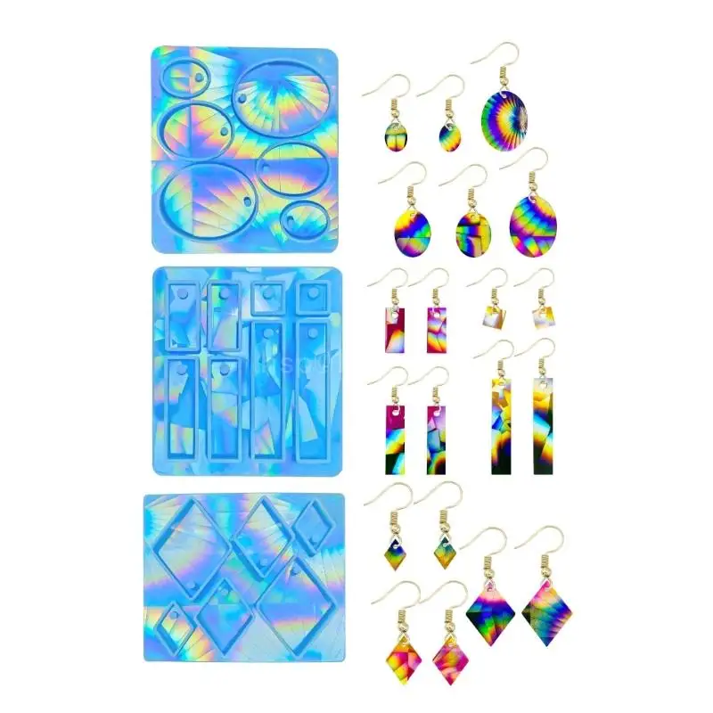 Shimmering Holographic Ear Stud Earring Mold Oval Rectangle Rhombus Shape Earring Pendant Silicone Mold DIY Craft Tool