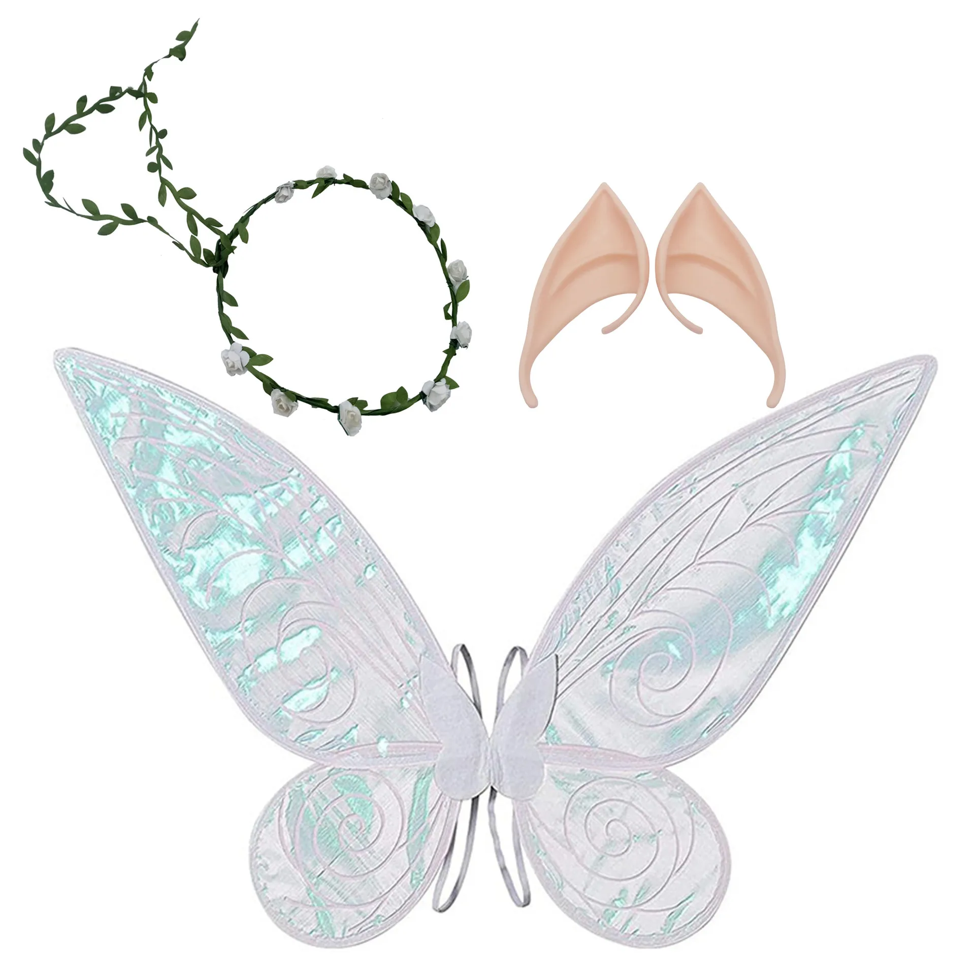 DAJILI Fairy Wings Costume Set For Girls & Women - Includes Wings, Wand, Headband & Elf Ears (Pink)