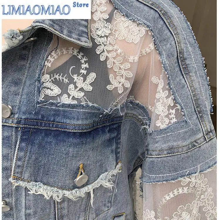 New Loose All-in-one Sunscreen Top Double-layer Mesh Gauze Perspective Embroidery Lace Short Coat Female Tide