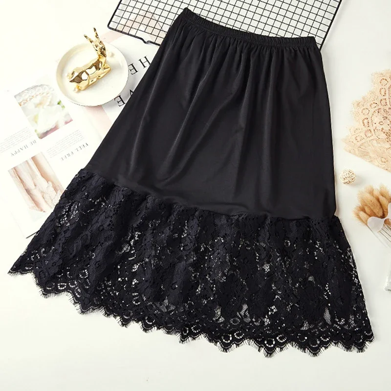 Women Skirt Extender Knee Lace Slip Hollow Length A-Line Half Extenders 1