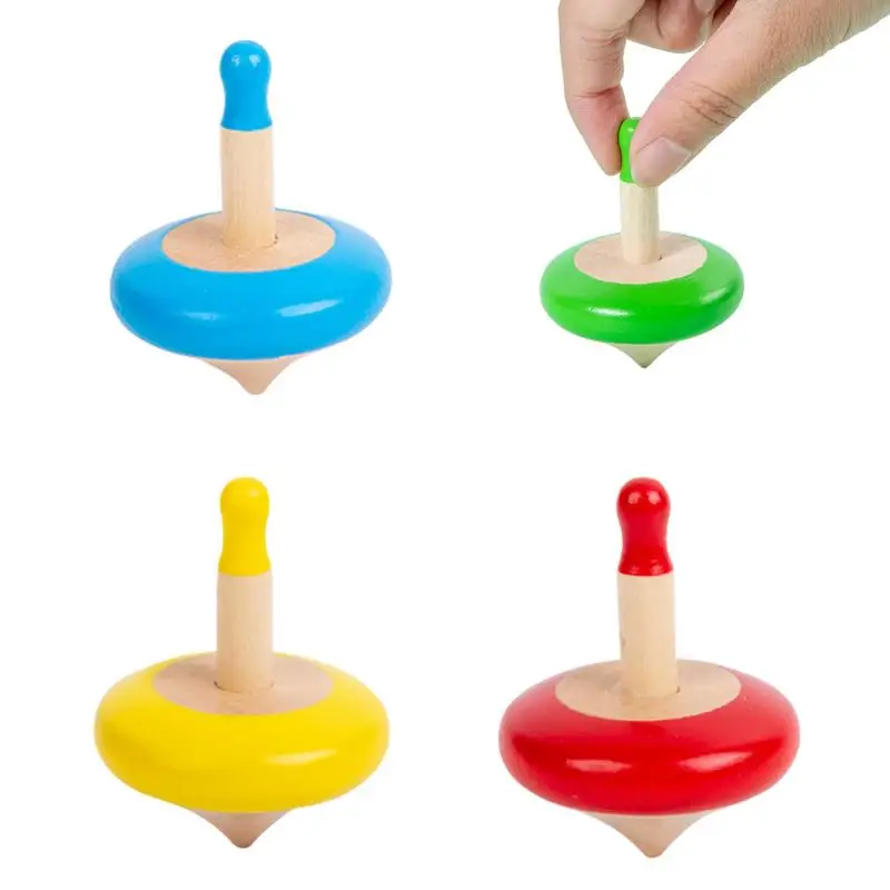 

Gyro Spinning Toy 4PCS Wooden Finger Exercise Gyro Toy For Children Cute Fidget Toy With Handle Colorful Entertainment Toy For