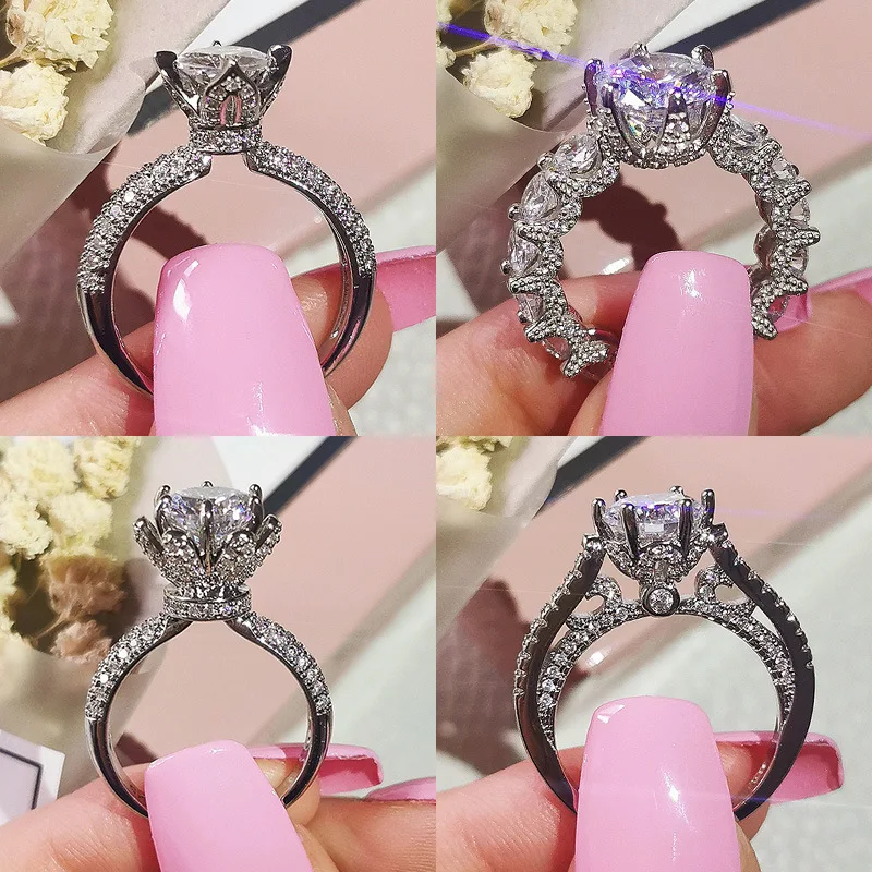 

2023 Fashion High Quality Luxury Zircon Engagement Wedding Vintage Silver Colored Diamond Ring for Women Girls