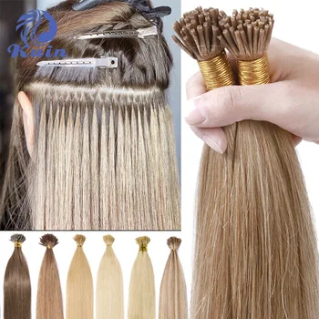 Straight I Tip Human Hair Extensions Real Human Hair Natural Fushion Hair Custom I Tip Keratin Human Hair Extensions Ombre Color 1