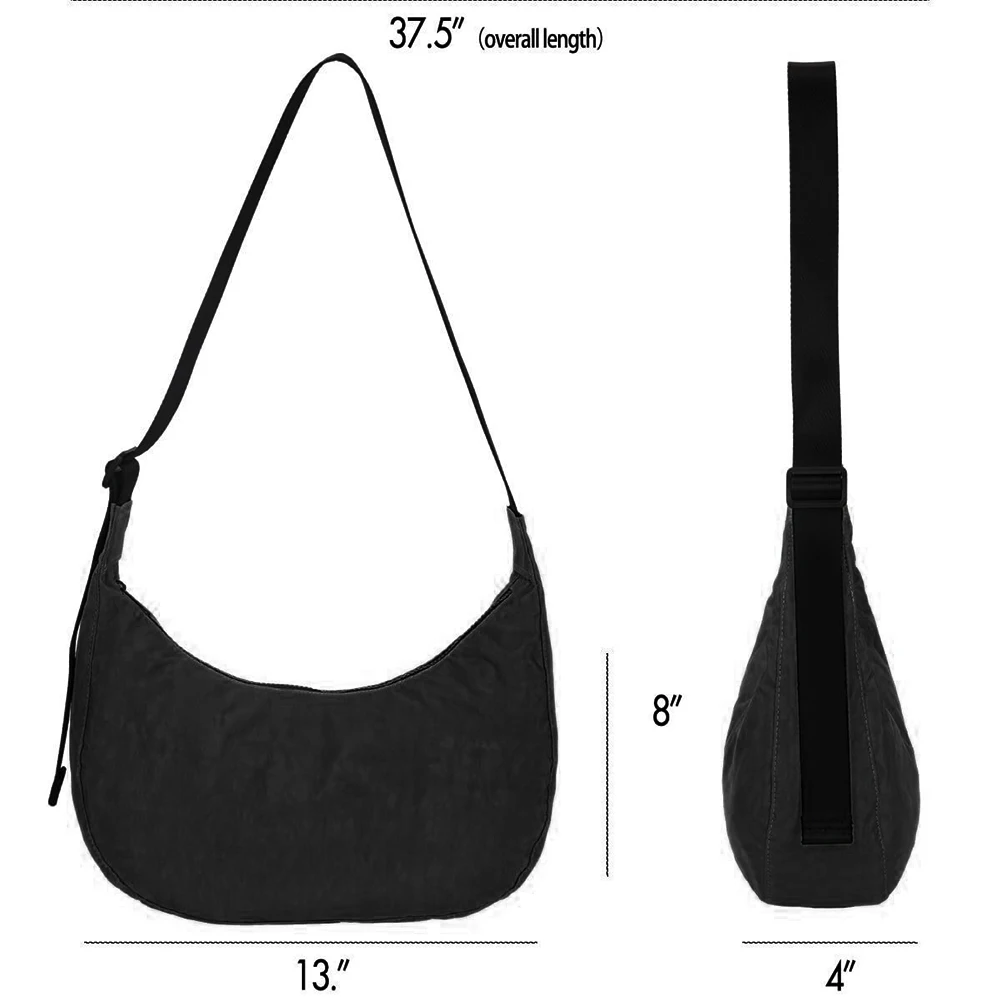 Nylon Crescent Shoulder Bag for Female Girls Trendy Armpit Bag Small Shoulder Handbags with Extended Adjustable Shoulder Strap
