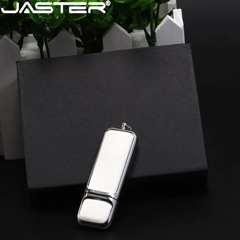 Jaster Pendrive de Couro Branco Usb 2.0 4gb 8gb 16gb 32gb 64gb 128gb com Caixa Preta Logotipo Personalizado - Imagem 6