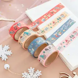 Autocollants de noël 500 pièces/rouleau, étiquette flocons de neige, motif de dessin animé, Washi cerf bonhomme de neige, bande pour Scrapbooking, arbre, Diy bricolage, L2b1 