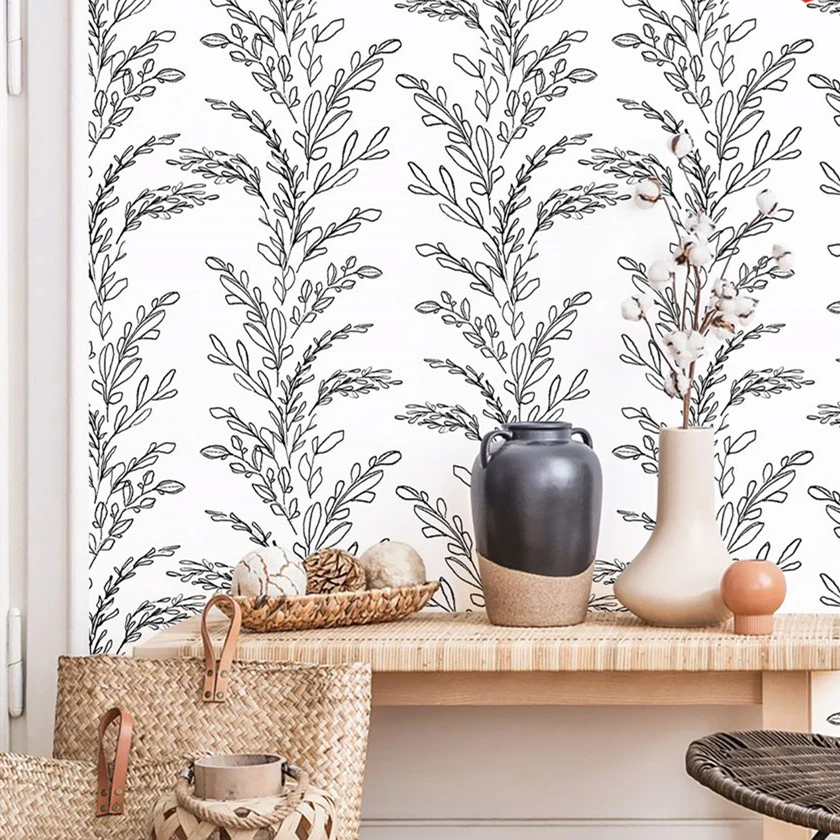 

Simple Leaf and Tree Pvc Waterproof Wall Paper White Sticker Contact Paper Bedroom Living Room Kitchen Wallpapers Self Adhesive