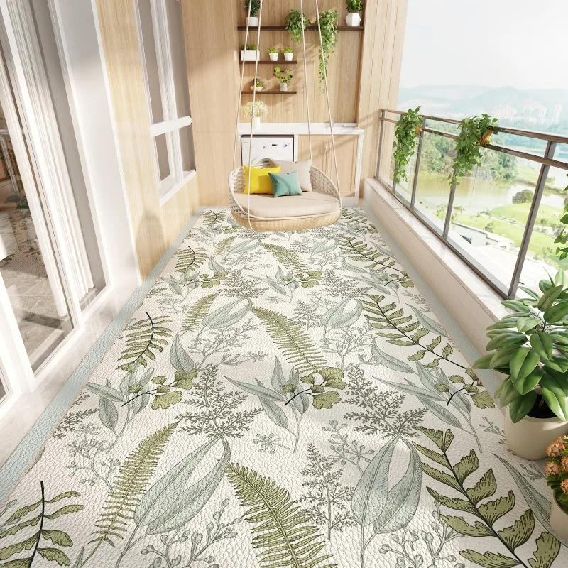 Waterproof Sunscreen Balcony Floor Mat Plant Print Pvc Leather Foot Mats Home Decoration Carpet Non-slip Washable Rug Ковер 러그 4