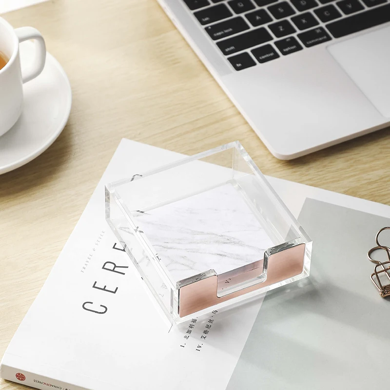 付箋メモパッドホルダーディスペンサーローズゴールドアクリルクリア