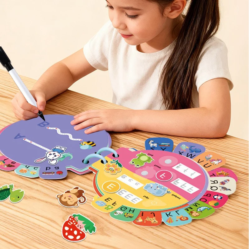 Interactive English Letter Learning Book: Reusable Velcro Quiet Activity Book