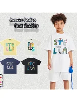Fashion Kids Tees Boys Clothes 2025 Summer New Tops Shirt Cartoon Letter Printing T-shirt Children's Clothing Teen Casual Wear 1