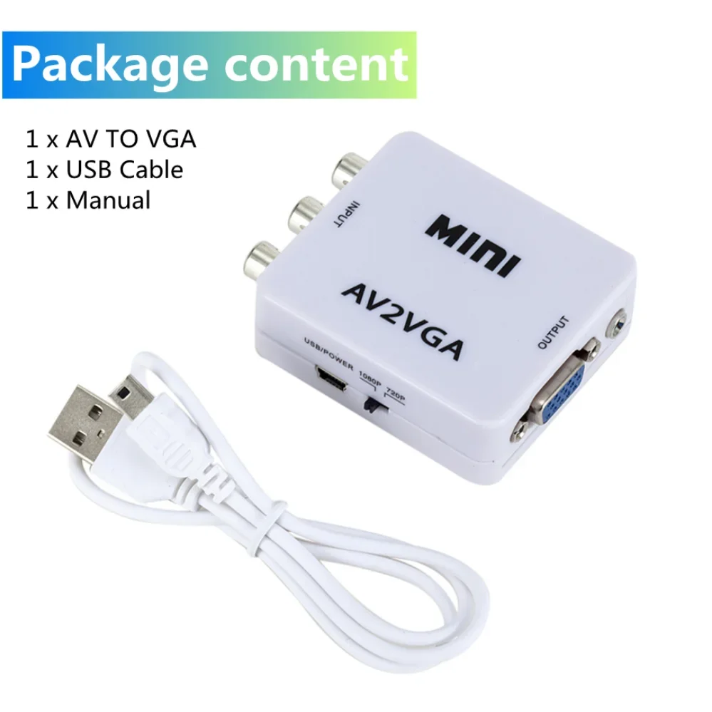 1080P Mini Video Convertor RCA AV to VGA Video Converter Conversor with 3.5mm Au