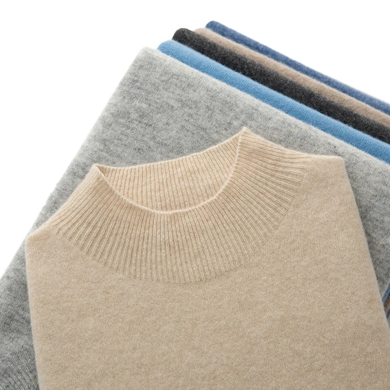 

Seamless Cashmere Sweater Men's Half-High Collar Pullover Short Sleeve 100% Merino Wool Vest 2023 sSpring and Summer New Style