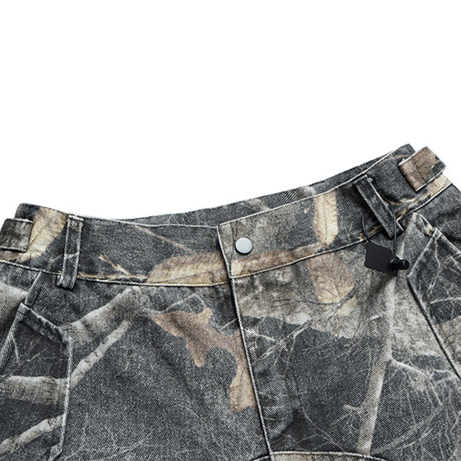 Men Cargo Denim Shorts Side Pockets Twig Graphic Loose Casual Shorts Man Casual Loose Denim